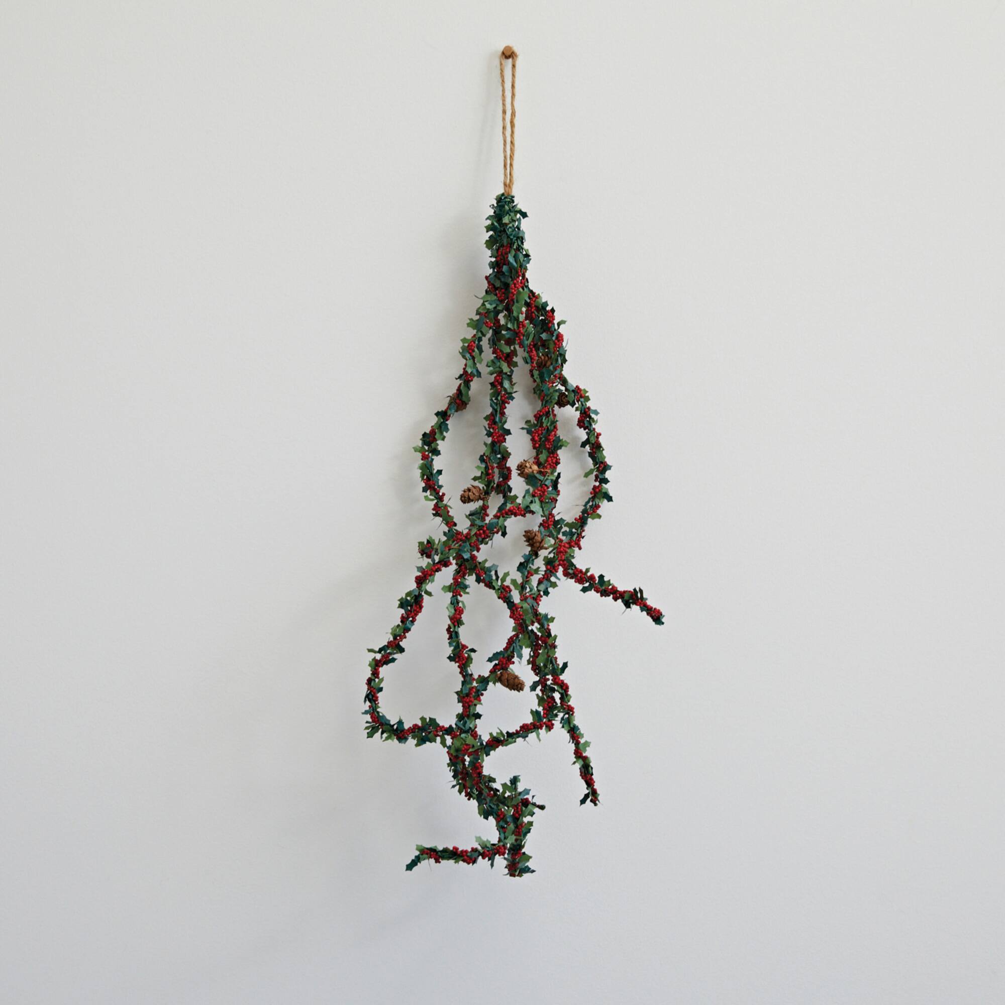 Hello Honey® 29.5" Faux Holly Leaf Spray with Red Berries & Pinecones
